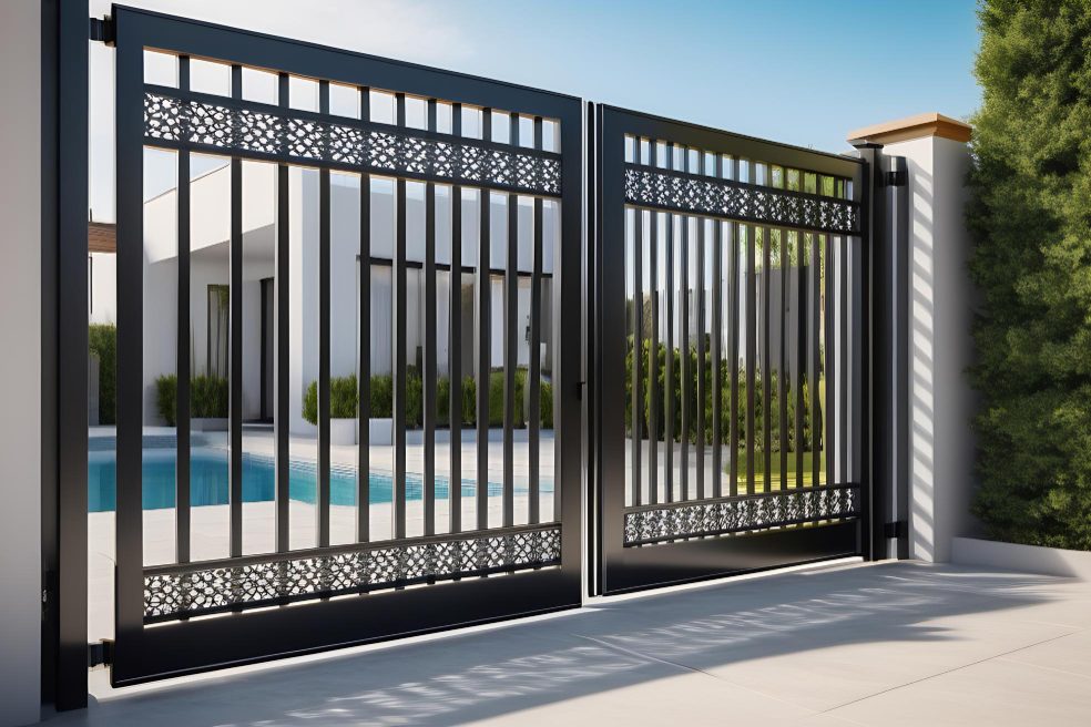 Black metal swing gates