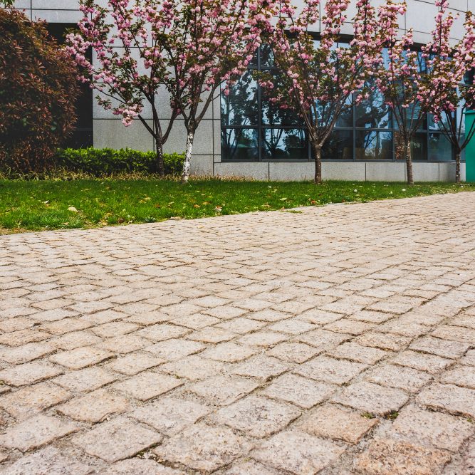 Natural stone setts laid on a driveway